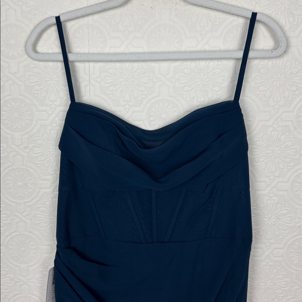 Azazie Mai Dark Navy Bridesmaid Dress US 10 A10 Ruched Chiffon Maxi Gown - Picture 6 of 13